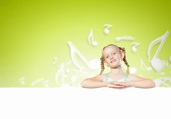 Kid with banner — Stock Photo, Image