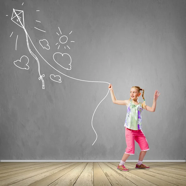 Girl with kite — Stock Photo, Image