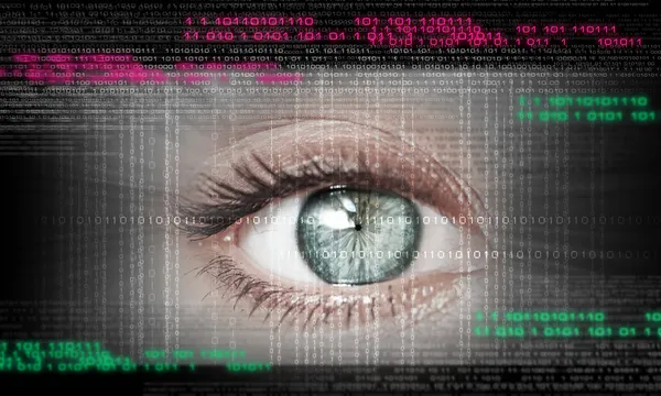 महिला की आंख की डिजिटल छवि। सुरक्षा अवधारणा — स्टॉक फ़ोटो, इमेज