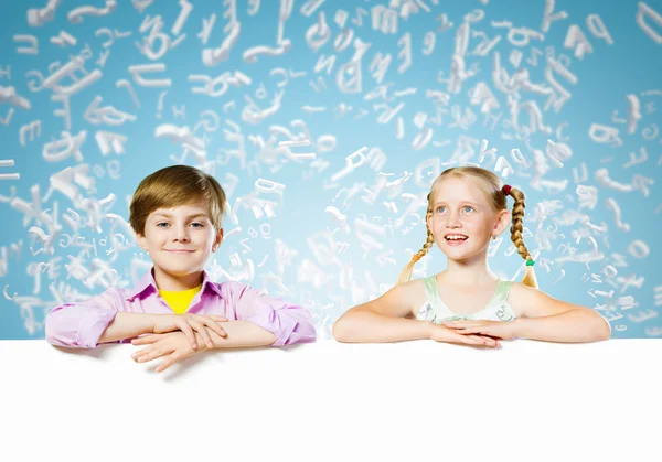 Kids with banner — Stock Photo, Image