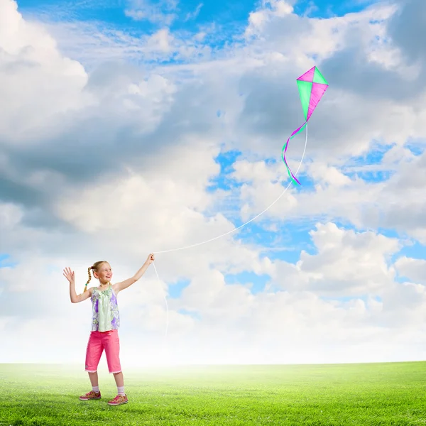 Girl with kite — Stock Photo, Image