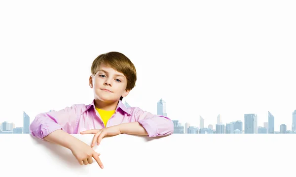 Cute boy with banner — Stock Photo, Image