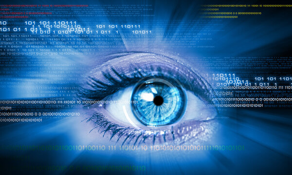 Digital image of woman's eye. Security concept