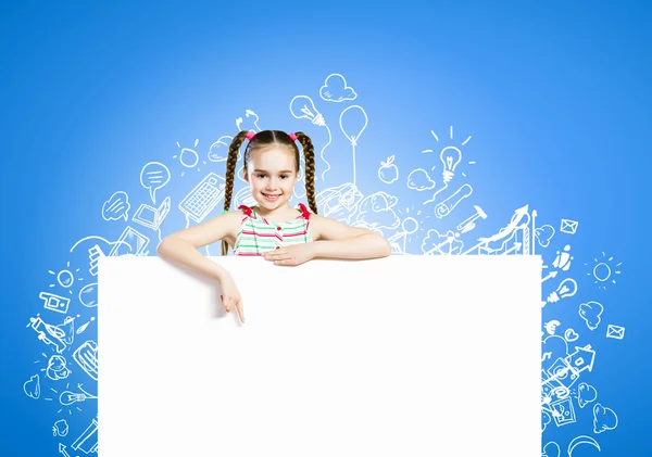 Kid with banner — Stock Photo, Image