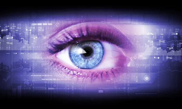 Imagem digital do olho da mulher. Conceito de segurança — Fotografia de Stock