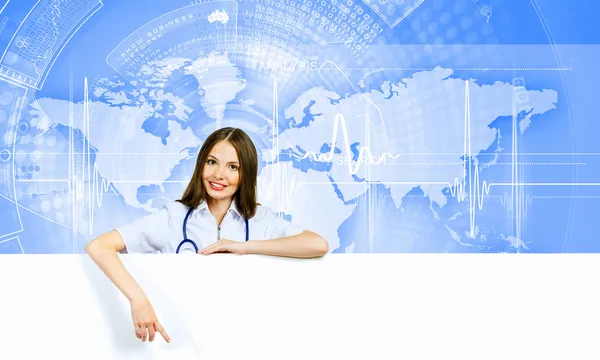 Doctor with banner — Stock Photo, Image