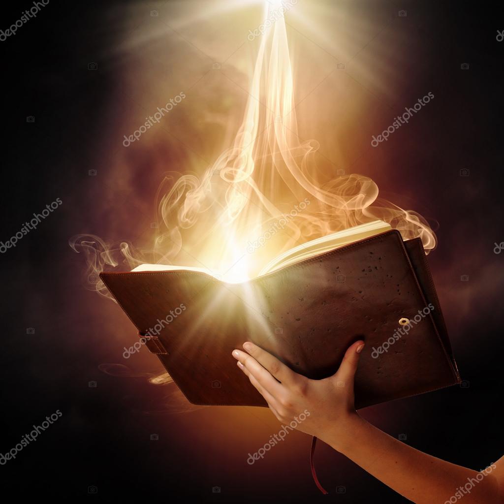 Image of Opened Magic Book with Magic Lights-Sergey Nivens-Photographic  Print