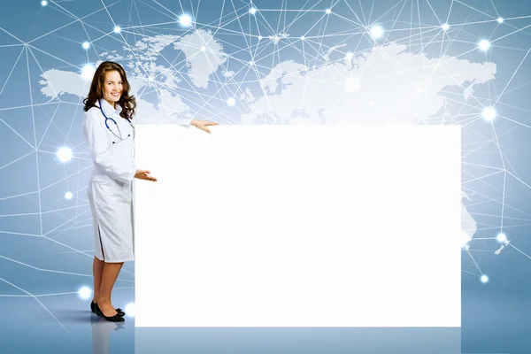 Doctor with banner — Stock Photo, Image