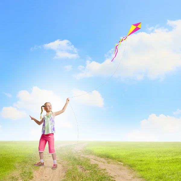 Girl with kite — Stock Photo, Image