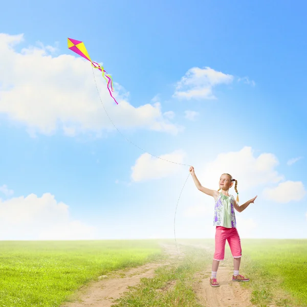 Girl with kite — Stock Photo, Image