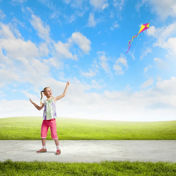 Girl with kite — Stock Photo, Image