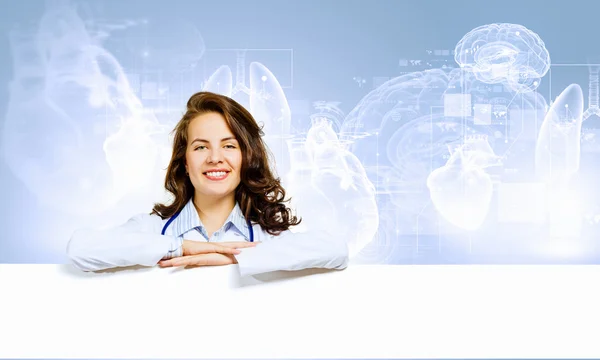 Doctor with banner — Stock Photo, Image