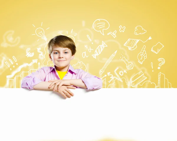 Cute boy with banner — Stock Photo, Image