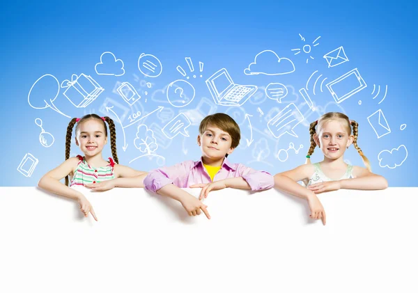 Kids with banner — Stock Photo, Image