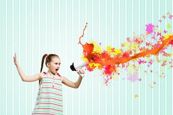 Kid with megaphone — Stock Photo, Image