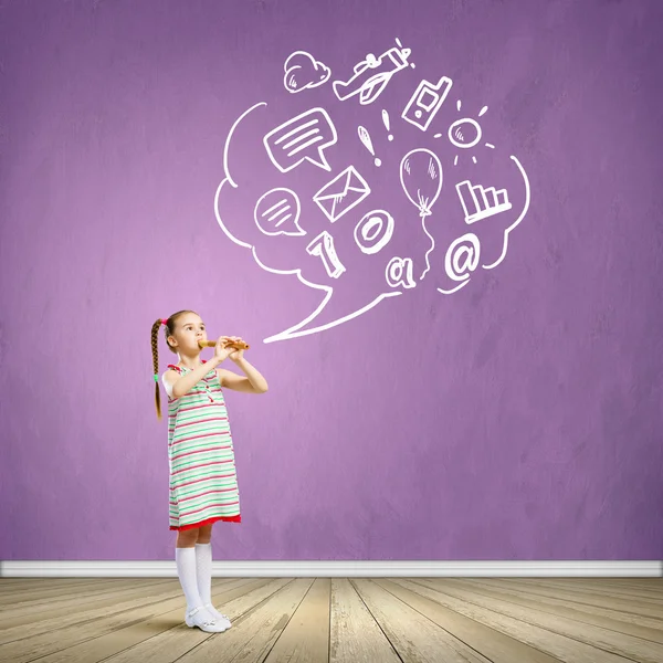 Kid with flute — Stock Photo, Image