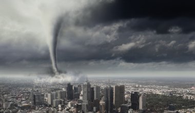 Tornado above city clipart