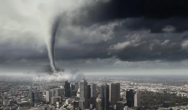 Tornado sobre ciudad —  Fotos de Stock