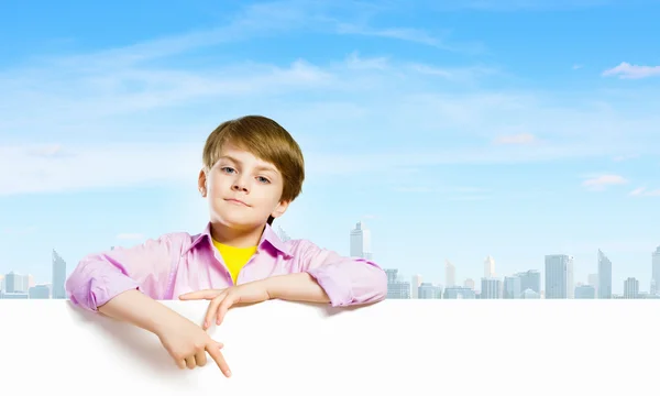 Cute boy with banner — Stock Photo, Image