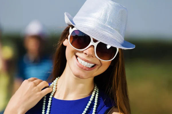 Girl young hat glasses — Stock Photo, Image