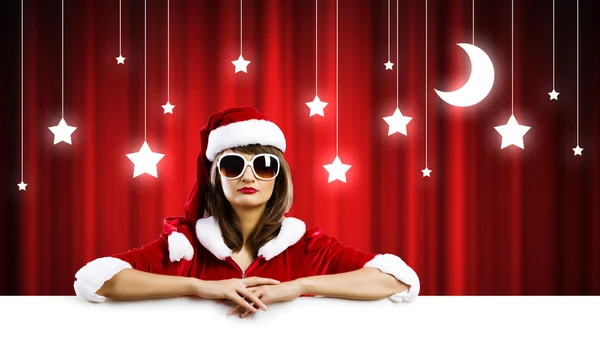 Santa girl with banner — Stock Photo, Image