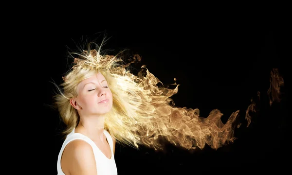 Vlasy v ohni — Stock fotografie
