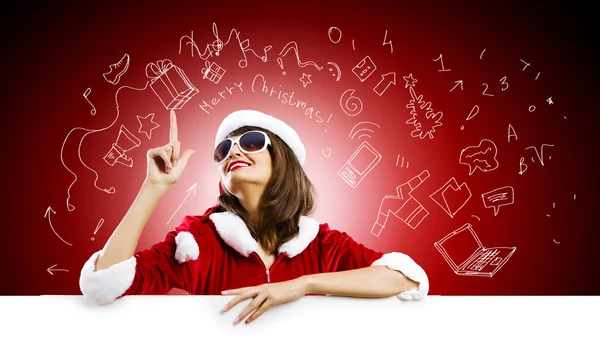 Santa ragazza con banner — Foto Stock