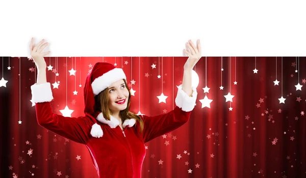 Santa meisje met banner — Stockfoto