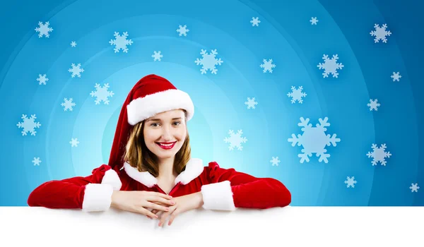 Santa flicka med banner — Stockfoto