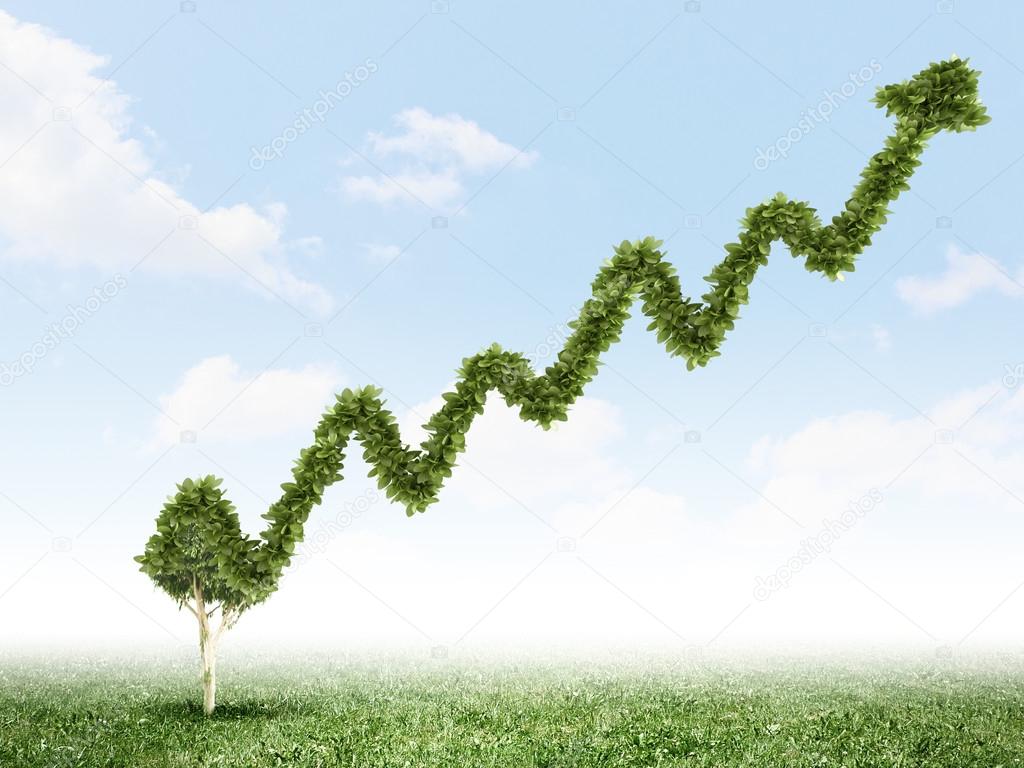 Conceptual image of green plant shaped liked graph