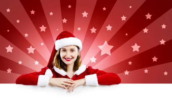 Santa girl with banner — Stock Photo, Image