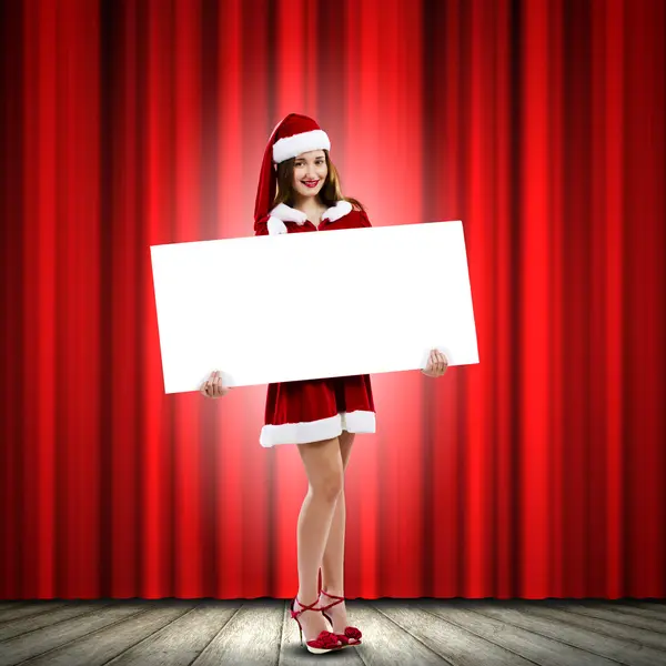 Santa κορίτσι με πανό — Φωτογραφία Αρχείου