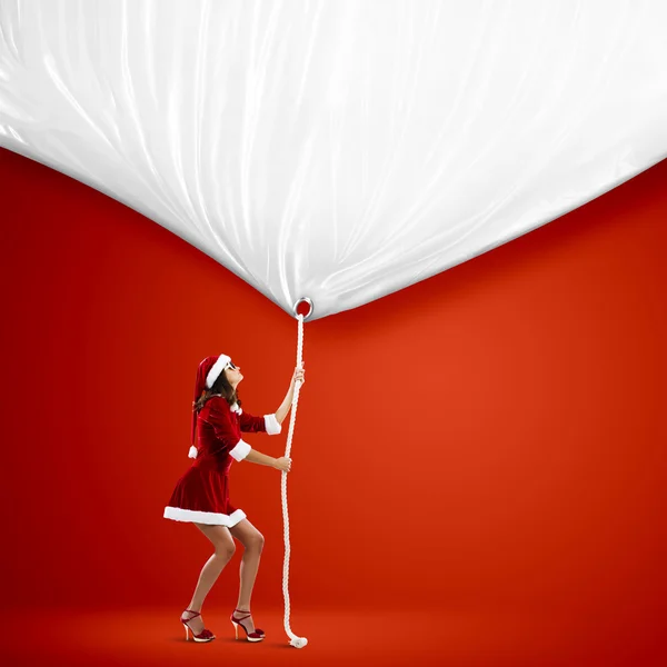 Noel Baba kız ile bayrak — Stok fotoğraf