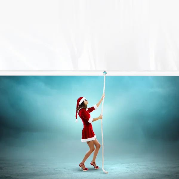 Santa menina com banner — Fotografia de Stock