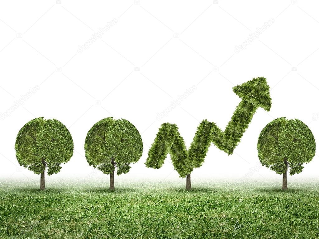 Conceptual image of green plant shaped liked graph