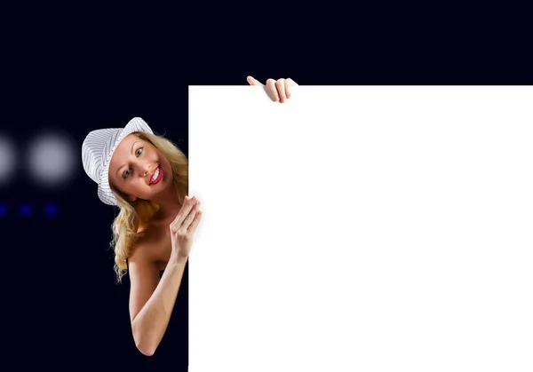 Naked girl with banner — Stock Photo, Image