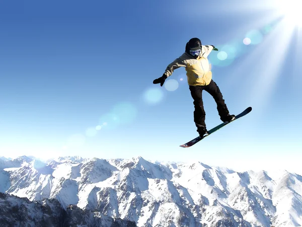 Snowboarding in mountains — Stock Photo, Image