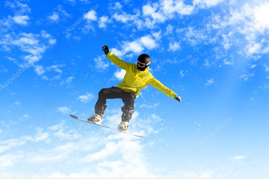 Snowboarding in mountains — Stock Photo © SergeyNivens 50198385