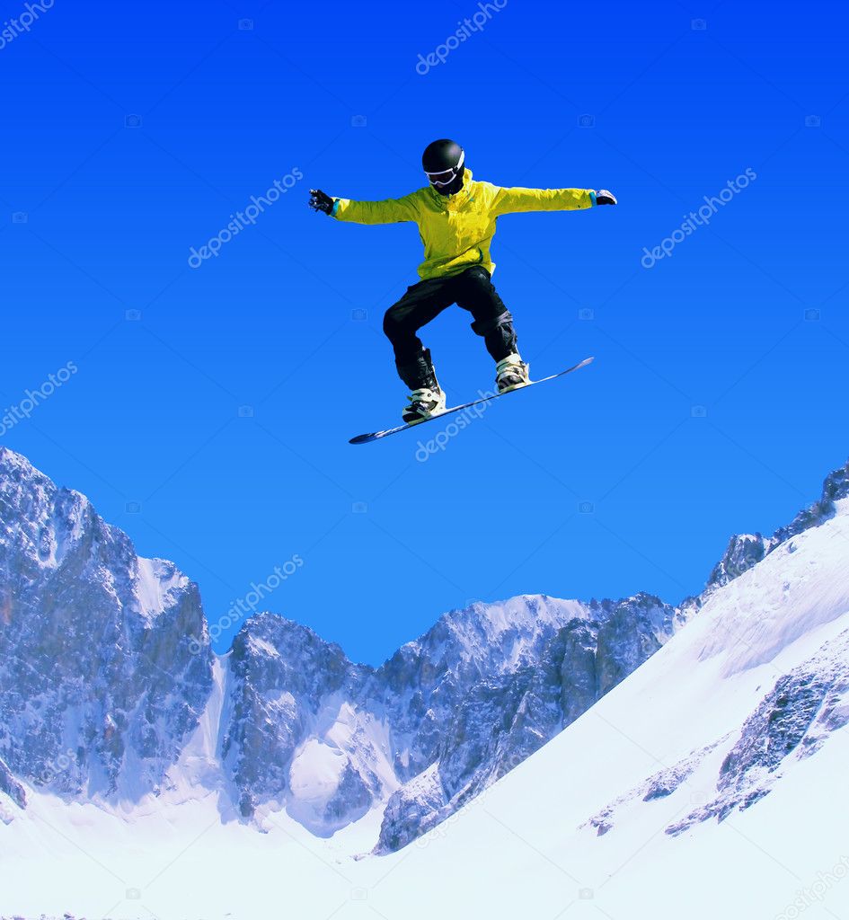 Snowboarding in mountains