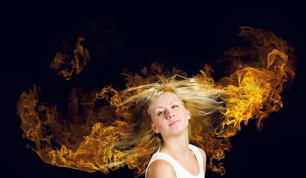 Blond in fire — Stock Photo, Image