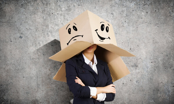 Woman with box on head