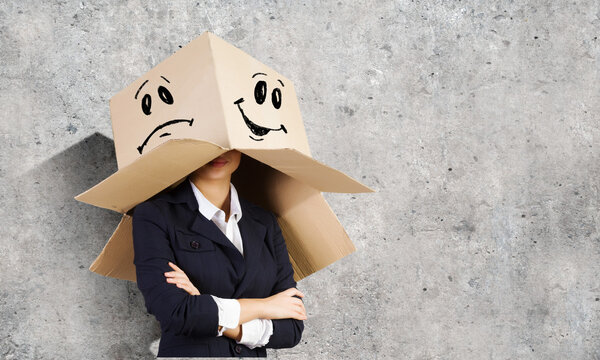 Woman with box on head