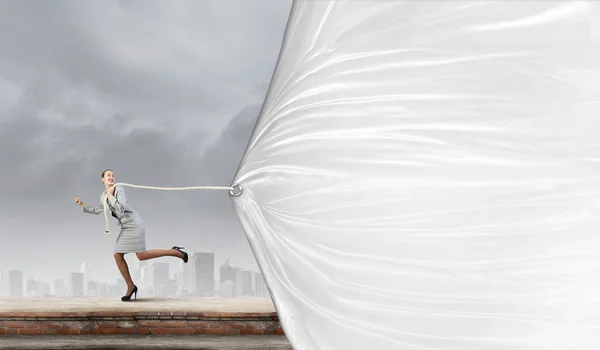 Woman with banner — Stock Photo, Image