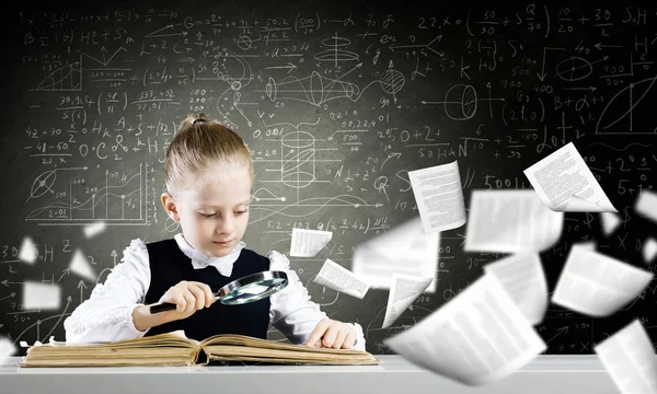 Girl in world of knowledge — Stock Photo, Image