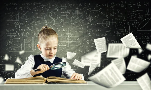 Girl in world of knowledge — Stock Photo, Image