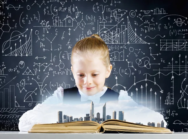 Girl on lesson with open book — Stock Photo, Image