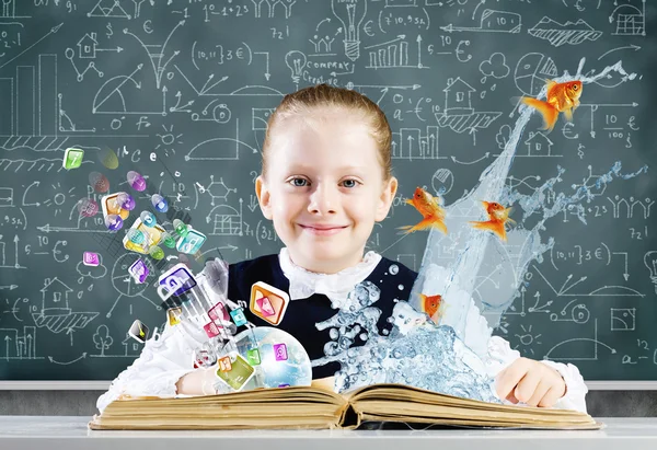 Girl on lesson with open book — Stock Photo, Image