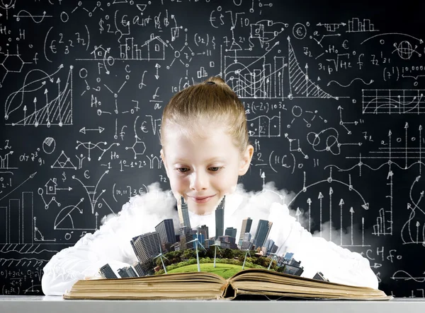 Girl on lesson with open book — Stock Photo, Image