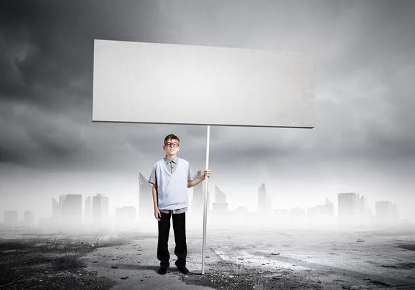 Boy with banner — Stock Photo, Image