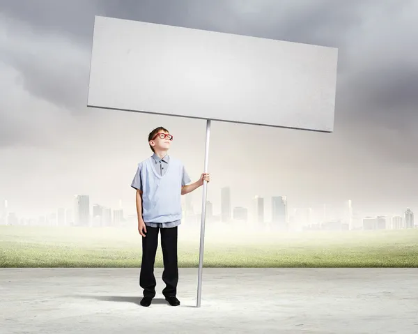 Boy with banner — Stock Photo, Image